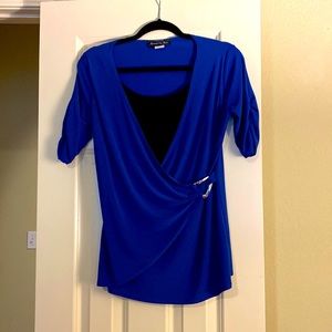 Royal blue with black blouse. Size L
